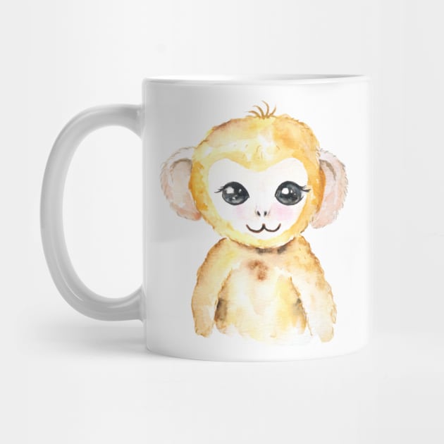 cute baby monkey watercolor by colorandcolor